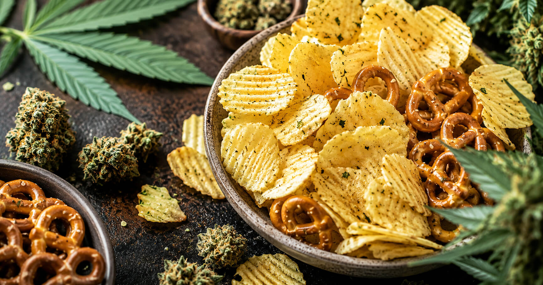 Chips, pretzels, and crackers at CREAM cannabis dispensary in Jersey City.